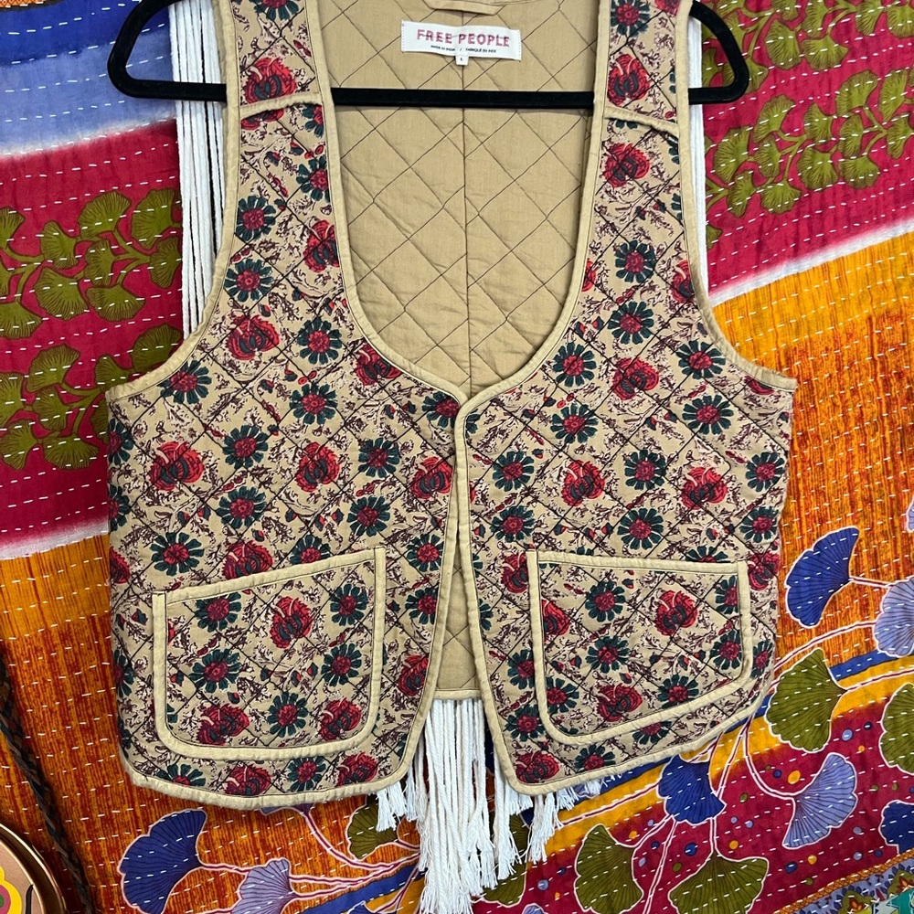 Free People Beige Floral Vest